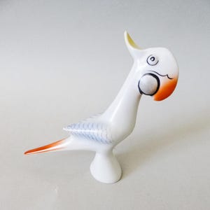 Art deco cockatoo figurine,Hollohaza porcelain bird FREE SHIPPING WORLDWIDE