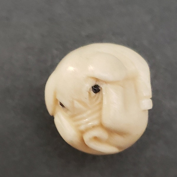 Pig  Round #2 Ojime Bead  Hand Carved   2919