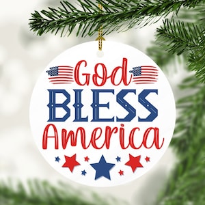 Xmas Ornaments, God Bless America Decorative Christmas Ornament - Holiday Flat Circle Ornament - Patriotic Ornament