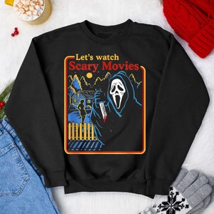 Halloween Sweatshirt, Halloween Costumes Sweatshirt, Lets Watch Scary Movies Scream Horror 2023 Halloween Party Shirt Sweater Gifts