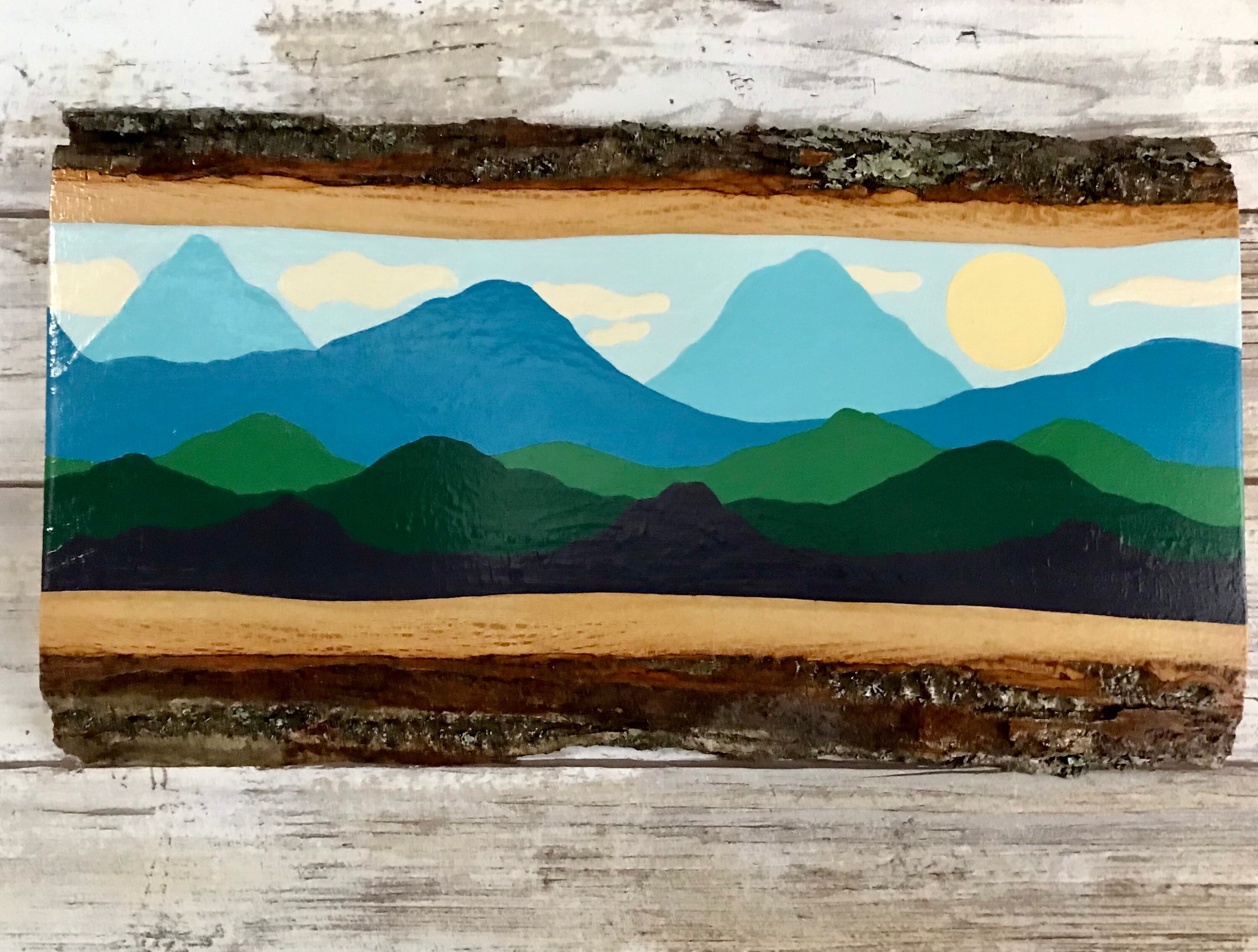 Mid Century Modern Mountain Landscape Wood Painting Etsy