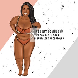 Curvy Black Woman In Bathing Suit PNG Clip Art, Curvy Girl BikiniClipart PNG, Curvy GirlPNG,  Black Planner Doll Digital Sticker  Goodnotes