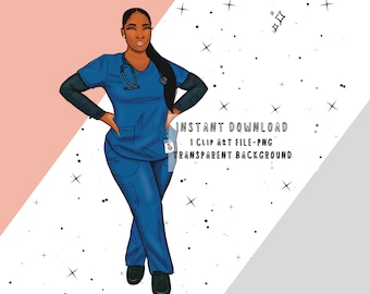 Black Girl Nurse PNG Clip Art, Black Woman Nurse Clipart PNG, Medical Clipart, Black Planner Doll Digital Sticker for Goodnotes Planners
