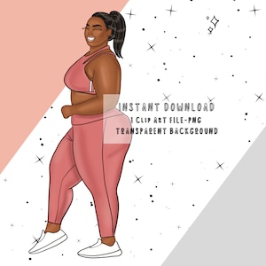 Curvy Black Woman Workout PNG Clip Art, Black Woman Exercise Sticker Clipart PNG, Black Girl Workout PNG, Workout Planner Sticker
