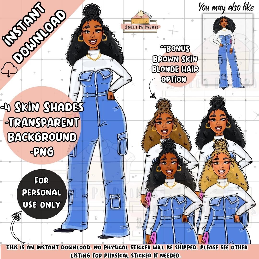 Digital Planner Sticker | Black Girl Clipart | Digital Planner Doll PNG ...