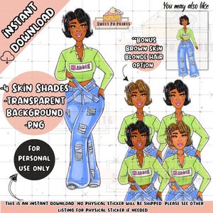 Digital Planner Sticker | Black Girl Clipart | Digital Planner Doll PNG | Black Woman Sticker | Goodnotes Planner Stickers |
