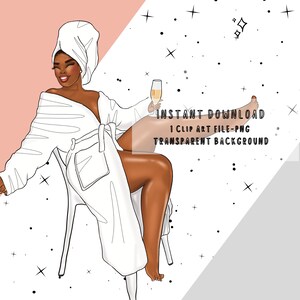 Black Woman Self Care PNG Clip Art, Black Woman With Wine PNG, Woman in Robe PNG, Black Woman Meditation Clip Art file for Digital Journal