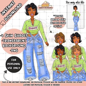 Digital Planner Sticker | Black Girl Clipart | Digital Planner Doll PNG | Black Woman Sticker | Goodnotes Planner Stickers |