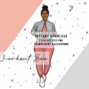 Black Woman Workout PNG Clip Art, Black Woman Exercise Sticker Clipart PNG, Black Girl Workout PNG, Workout Planner Sticker for Digital