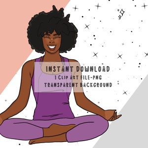 Black Woman Yoga PNG Clip Art, Black Woman Exercise Sticker Clipart PNG, Black Girl Workout PNG, Workout Planner Sticker for Digital