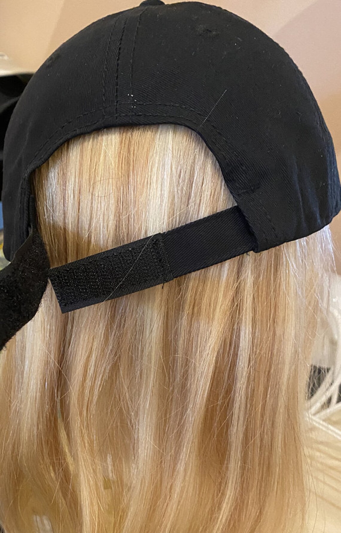 100 Human Hair Chemo Hat. Women's Black Baseball Hat With Hair