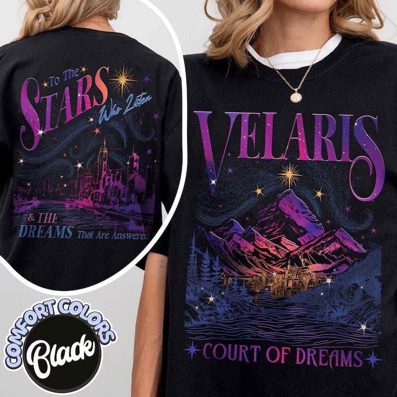 T-Shirt Donna Acotar Night Court - Velaris City Of Starlight - Maglia Vintage Con Stampa Lunare, Misto Cotone
