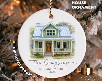 Custom Watercolor House Ornament, Personalized New Home Ornament, Christmas Ornament Gift, Housewarming