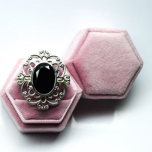 Onyx gold ring large 14KT white gold onyx ring/Oval Black onyx ring Vintage design huge cocktail ring Yin Yang ring Mothers day gift ring