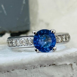 Tanzanite Engagement ring 14KT white gold/Comfort fit engagement ring ladies earth mined gemstone ring 100% natural violet ring champagne