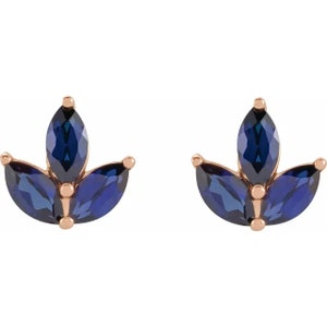 Sapphire Cluster Earrings/14KT gold earrings/ Blue Sapphire stud earrings / cluster earrings/ Modern Minimal