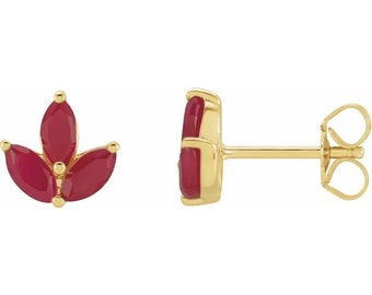 Ruby Cluster Earrings/14KT gold earrings/ ruby stud earrings / cluster earrings/ Modern Minimal