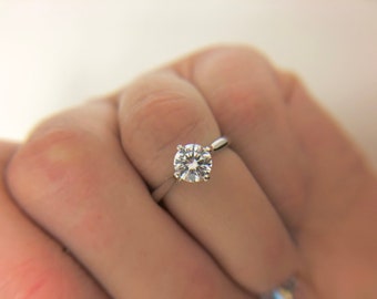 solitaire moissanite ring/1ct engagement ring 18KT white gold/Modern engagement ring simple diamond ring