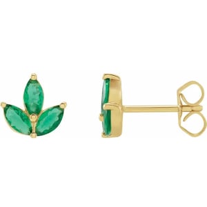 Emerald Cluster Earrings/14KT gold earrings/ Emerald stud earrings / cluster earrings/ Modern Minimal
