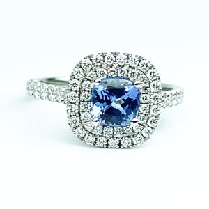 Tanzanite Engagement ring 14KT white gold/1.12ct Tanzanite violet gemstone ring & Diamond natural ring/Halo Tanzanite engagement ring