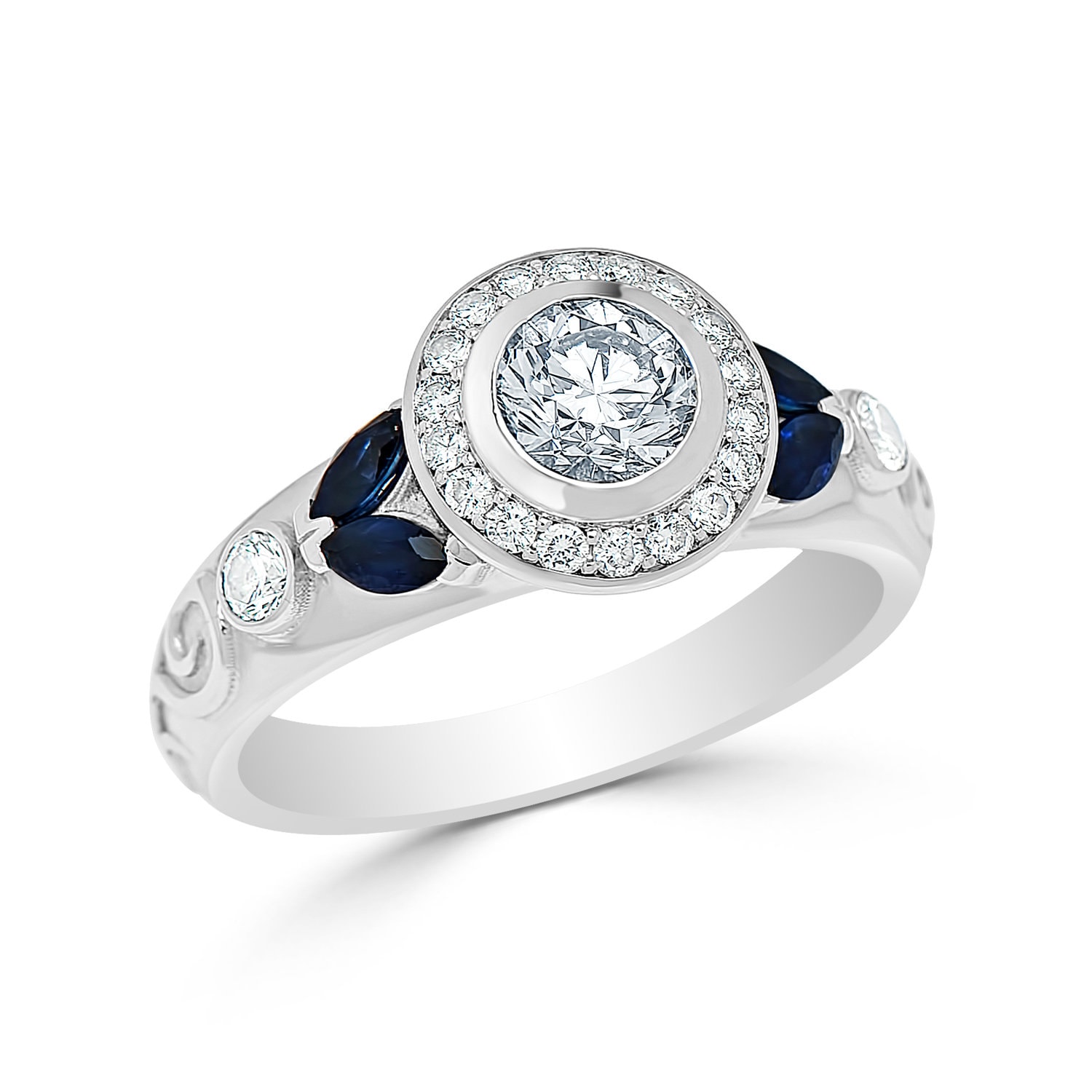 1ct Diamond ring Bezel set Engraved diamond ring 14KT white Etsy