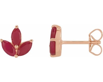 Ruby Cluster Earrings/14KT gold earrings/ ruby stud earrings / cluster earrings/ Modern Minimal