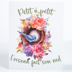 Carte d’encouragement – Petit à petit, l’oiseau fait son nid – Carte de soutien, patience et persévérance – Intérieur vierge