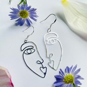 Face earrings, Silver Face Earrings, wire face, Picasso Earrings,  Gifts for Her, gifts for teens, gifts for mum