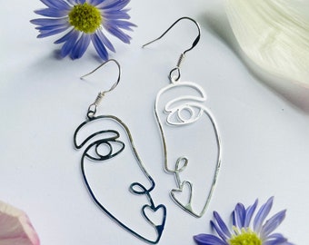 Face earrings, Silver Face Earrings, wire face, Picasso Earrings,  Gifts for Her, gifts for teens, gifts for mum