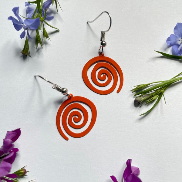 Snail earring, snail gifts , swirl earrings, dizzy earrings, Gifts for her, fun earrings, orange snails, snail love, orange earrings