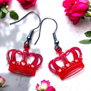 Coronation Earrings, crown earrings, royal earring, coronation outfits, King Charles gifts, novelty earrings, red crown earrings