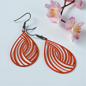 Pendientes de lágrima naranjas • Pendientes llamativos y ligeros • Ganchos hipoalergénicos • Pendientes colgantes geométricos • Regalo para ella