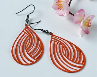 Orange Teardrop Earrings • Lightweight Statement Earrings • Hypoallergenic Hooks • Geometric Drop Earrings • Gift for Her