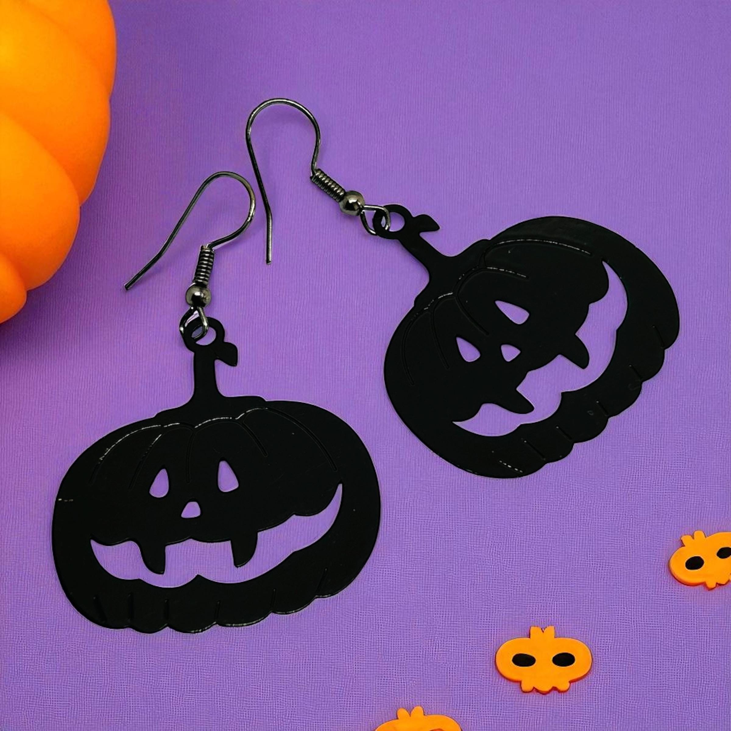 Halloween Pumpkin Earrings - Acrylic Smiling Face Drop Earrings, Festive Holiday Dangle Jewelry, Fun Party Accessory