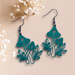 Mushroom earrings, fungi Earrings, mushroom gifts, gifts for her, festival outfit, everyday earrings, No plastic packaging, turquoise