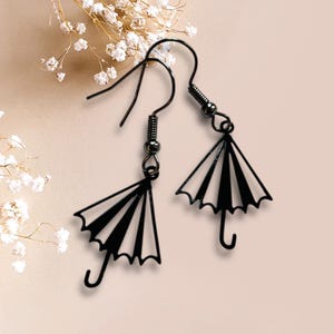 Umbrella earrings, rainy day, rain earrings, fun earring, umbrella gifts, everyday earrings, gifts for her, teacher gift, black earrings