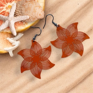 Orange earrings, Huge Earrings , Orange lace , Statement earrings,  gifts for her, hypoallergenic hooks, Filigree charms, everyday earrings