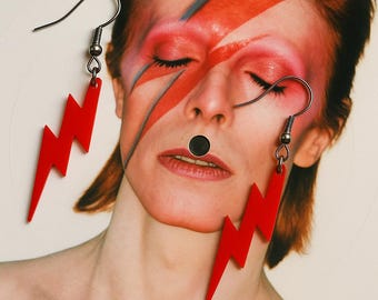 Bowie gifts, lightening strike, Bowie earrings, lightening earrings, Bowie fashion, David Bowie Fan, red earrings