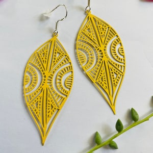 Boucles d&#39;oreilles grande taille, grandes boucles d&#39;oreilles feuille, grandes boucles d&#39;oreilles pour elle, boucles d&#39;oreilles de tous les jours, cadeaux pour elle, boucles d&#39;oreilles feuille jaune