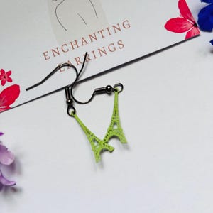 Eiffel Tower Jewelry, Paris Earrings, Laser cut, Paris gifts, Fun earrings, hypoallergenic hooks, no plastic packaging, gifts for her, Green