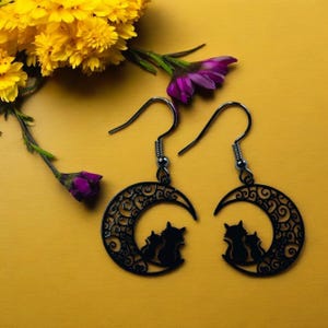 Black Cat Earrings – Handmade Witchy Jewellery, Gothic Cat Earrings, Halloween Accessories, Gifts for Cat Lovers, Hypoallergenic Earrings