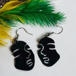 Abstract Black Face, Face Earrings, Abstract Earrings, Modern jewellery, Gifts for Her, picasso Earrings, black face gifts, plastic free