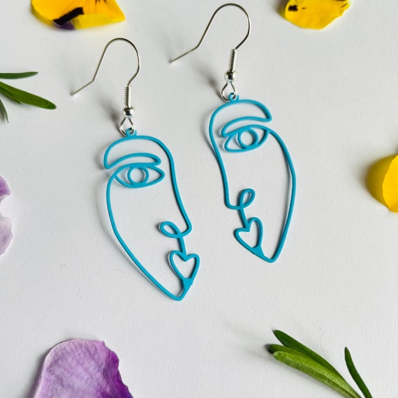 Cartoon Face Picasso Earrings Blue Face Earrings Gifts for Her