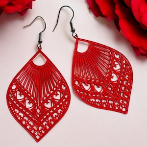 Teardrop Earrings, Dangle drop Earrings, Large earrings, Everyday earrings, gifts for her, no plastic packaging, big earrings, red earring