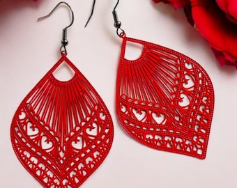 Teardrop Earrings, Dangle drop Earrings, Large earrings, Everyday earrings, gifts for her, no plastic packaging, big earrings, red earring