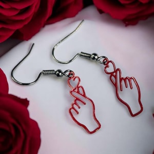 Hand earrings, heart in your hands, hand heart earrings, lovers gift, heart gifts, gifts for her, red hands, red earrings