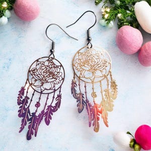 Dreamcatcher Gifts, Dreamcatcher Earring, teenager gifts, birthday gifts, daughter gifts, rose gold earrings, gifts for her