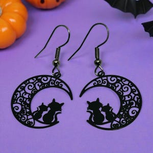 Black Cat Earrings – Handmade Witchy Jewellery, Gothic Cat Earrings, Halloween Accessories, Gifts for Cat Lovers, Hypoallergenic Earrings