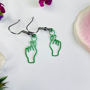 Hand earrings, heart earrings, hand heart earrings, lovers gift, green fingers, gifts for her, green earrings