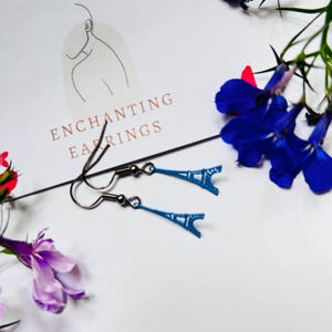 Eiffel Tower Jewelry, Paris Earrings, Laser cut, Paris gifts, Fun earrings, hypoallergenic hooks, no plastic packaging, gifts for her, blue